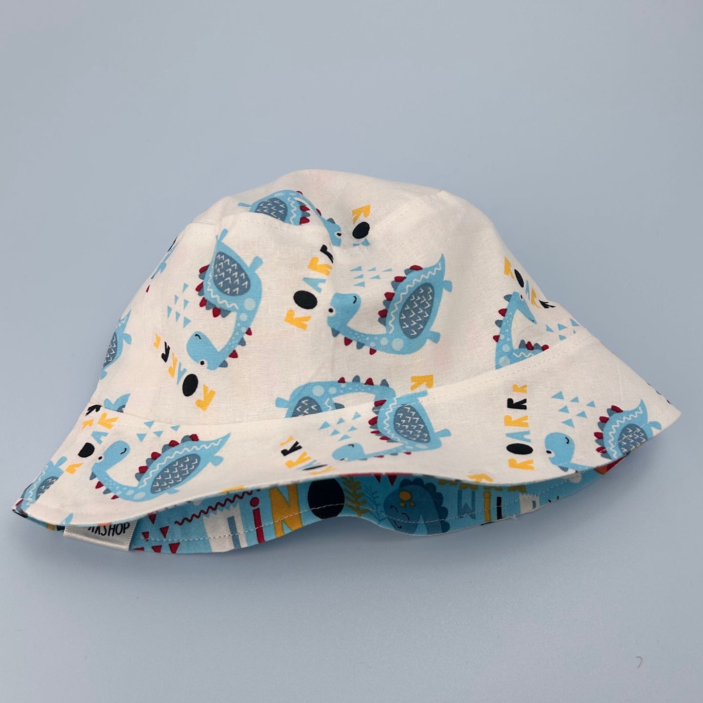 0-6 Months Reversible Little Dinosaur Baby Bucket Hat - Handmade Cotton Sun Hat