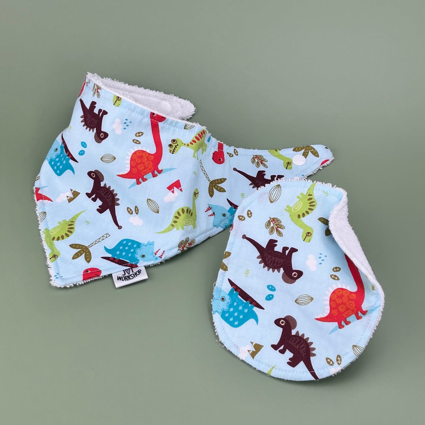 Handmade Dinosaur Baby Dribble Bib & Wash Cloth Gift Set