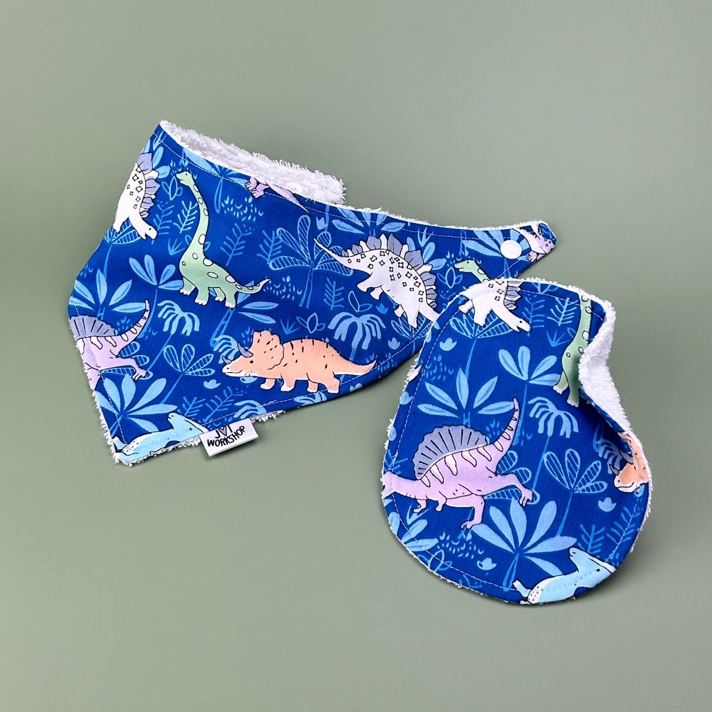 Handmade Dinosaur Baby Dribble Bib & Wash Cloth Gift Set