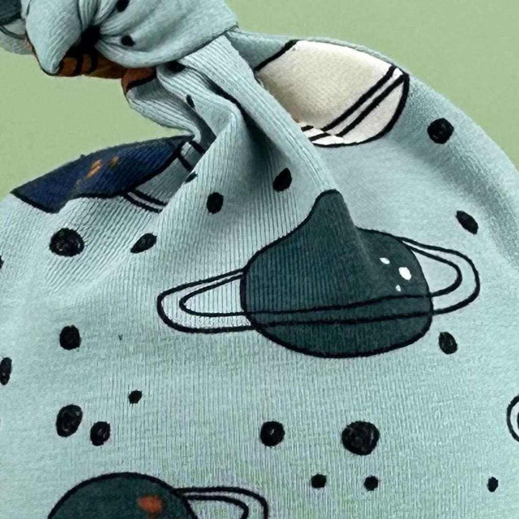 Premie/tiny- newborn. Planet design baby beanie knot hat.