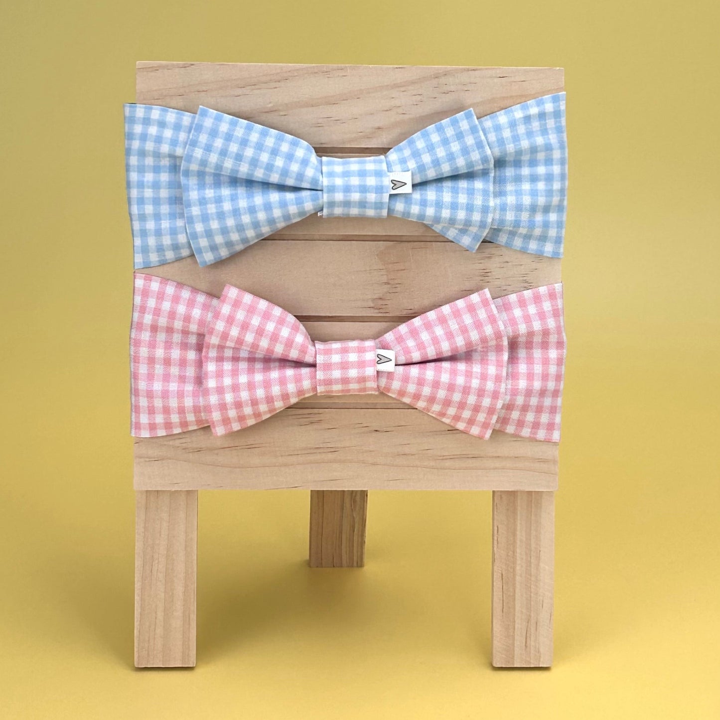 Handmade Pink Blue Baby Bow Gingham Headbands - Cotton Summer Gift