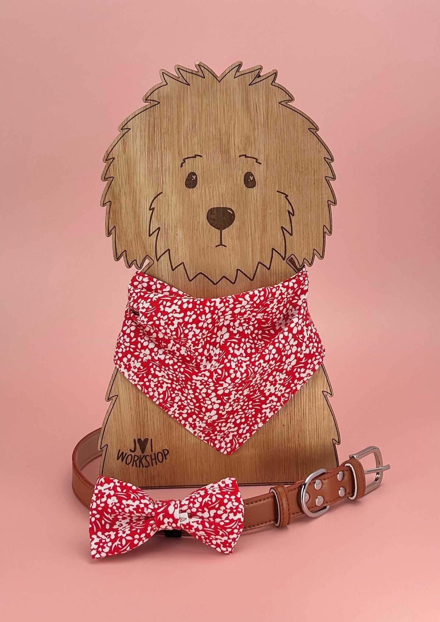 Medium size - Red & White Flower Pet Bandanas & Bow ties