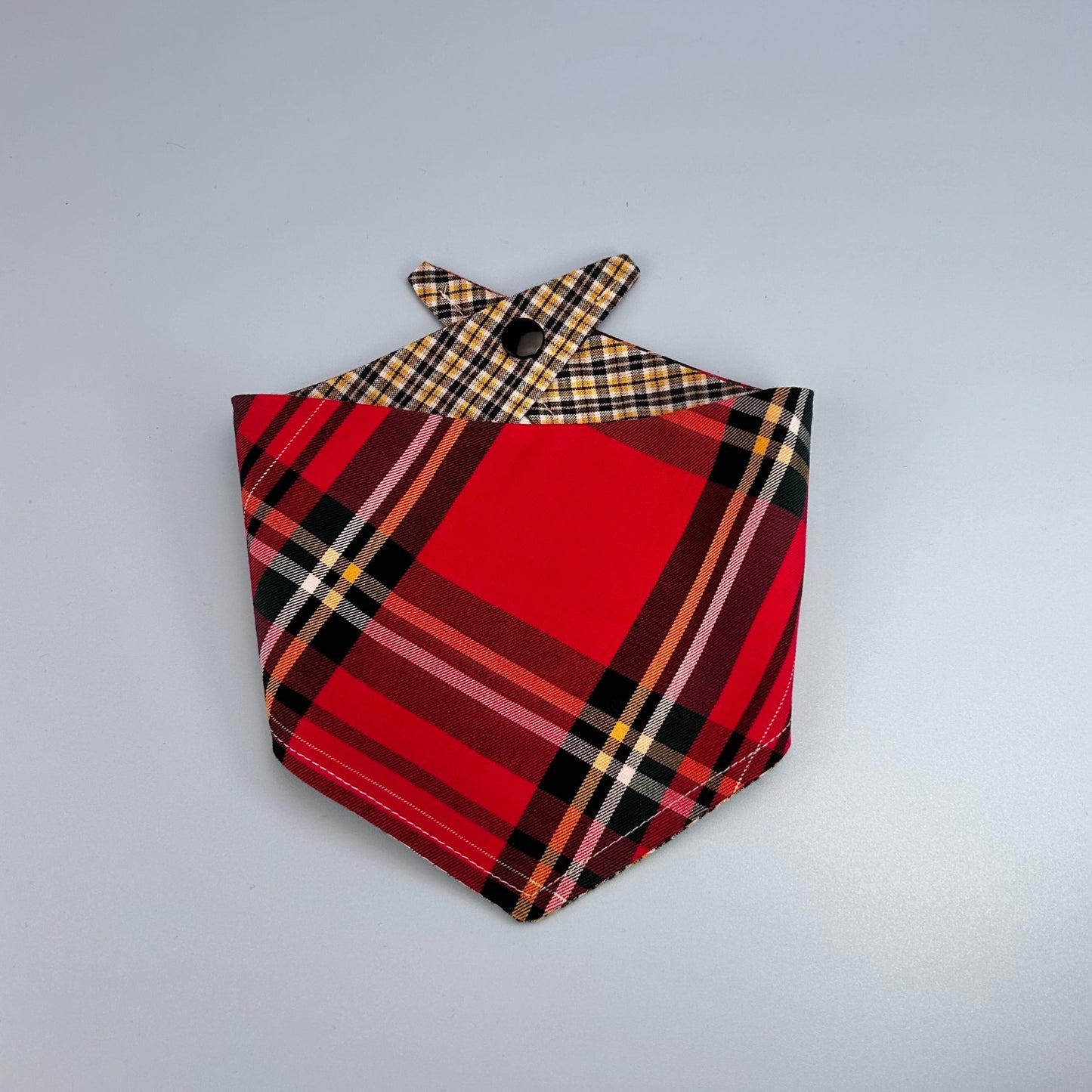Small Reversible Tartan Dog Bandana - Over Collar & Popper Style