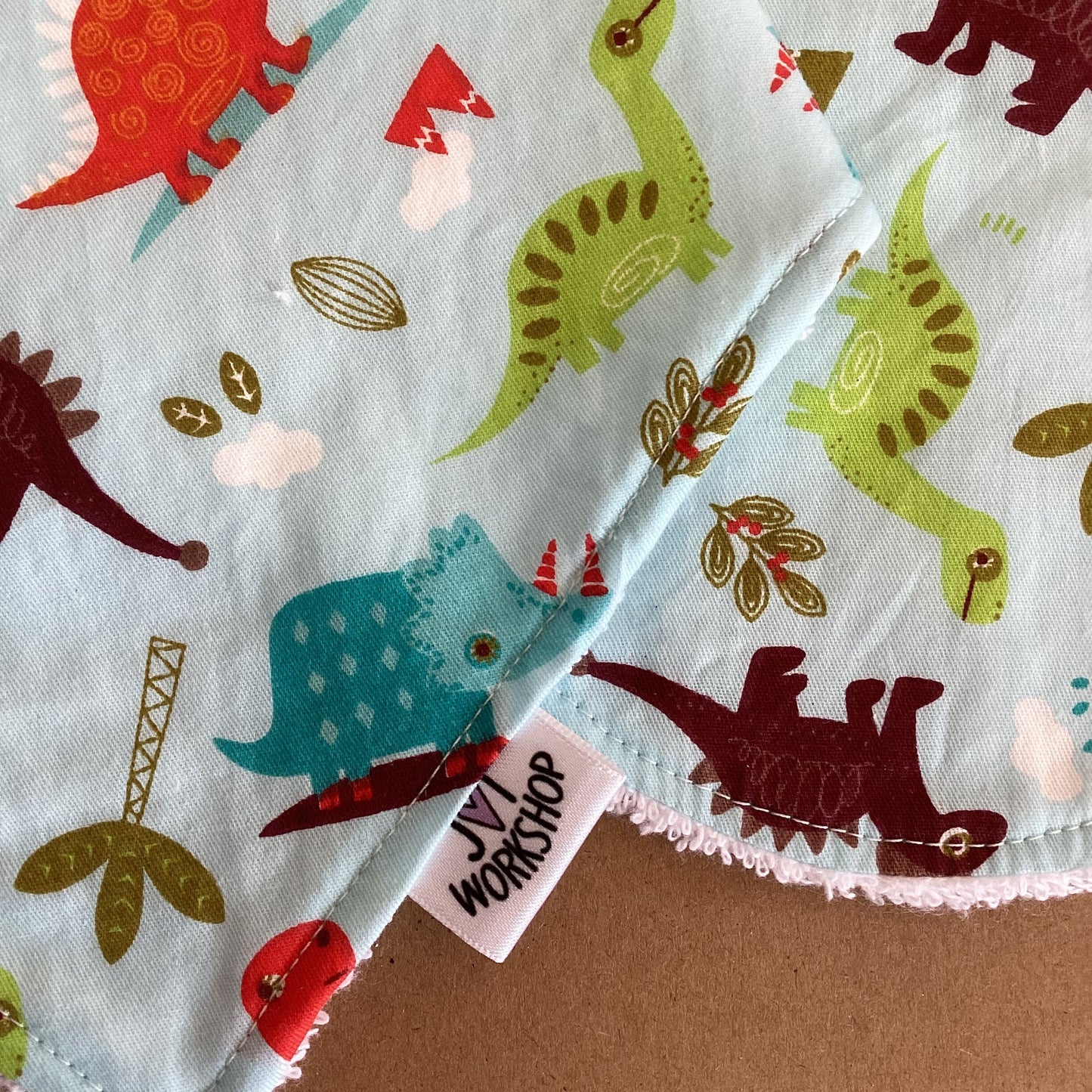 Handmade Dinosaur Baby Dribble Bib & Wash Cloth Gift Set