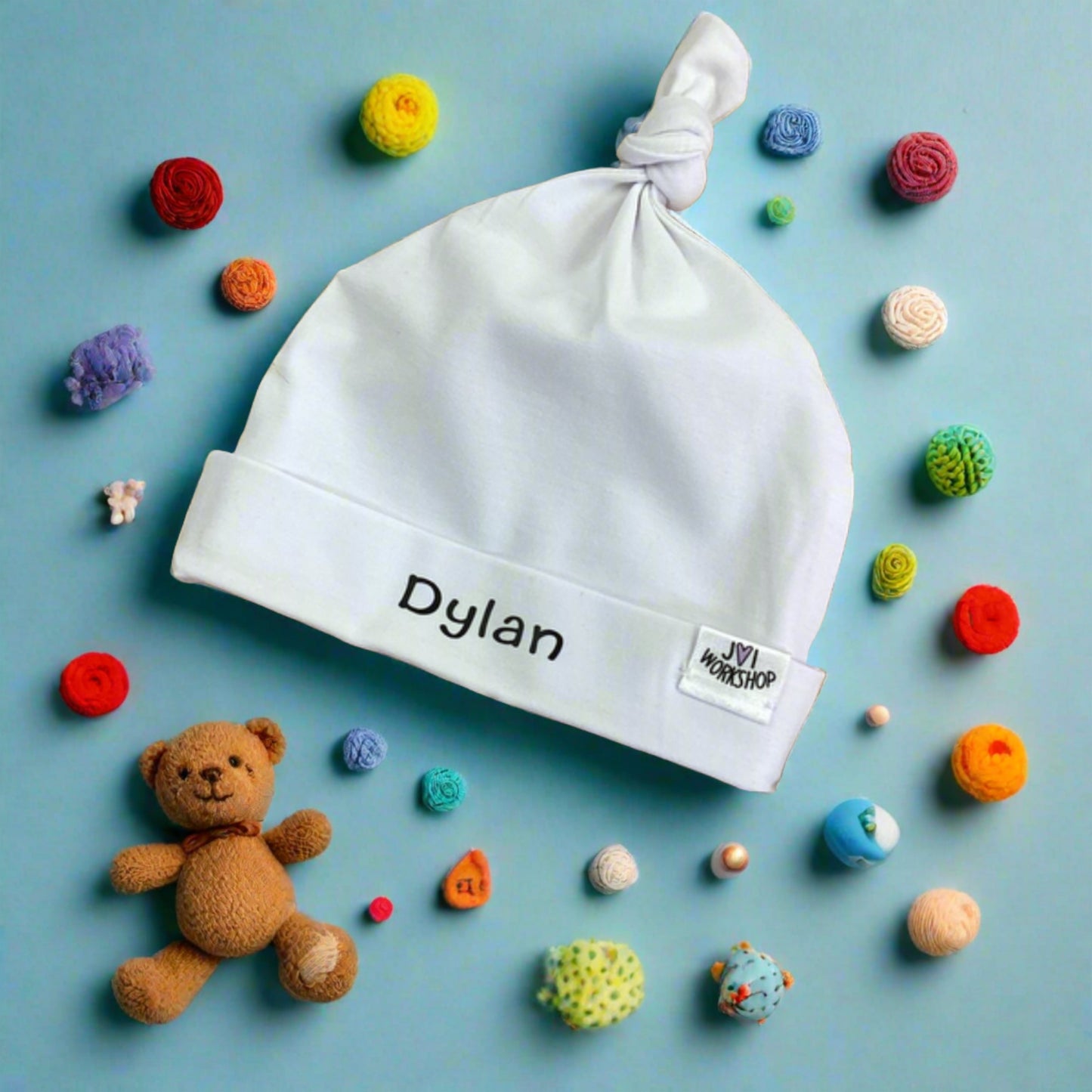 Plain White or  Personalised Baby Knot beanie Hat