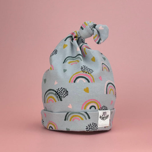 Premie/tiny- newborn. Rainbows design -baby beanie knot hat