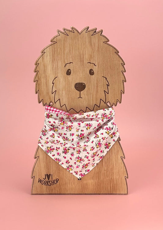 Medium size - Pink flower/pink check reversible pet bandana