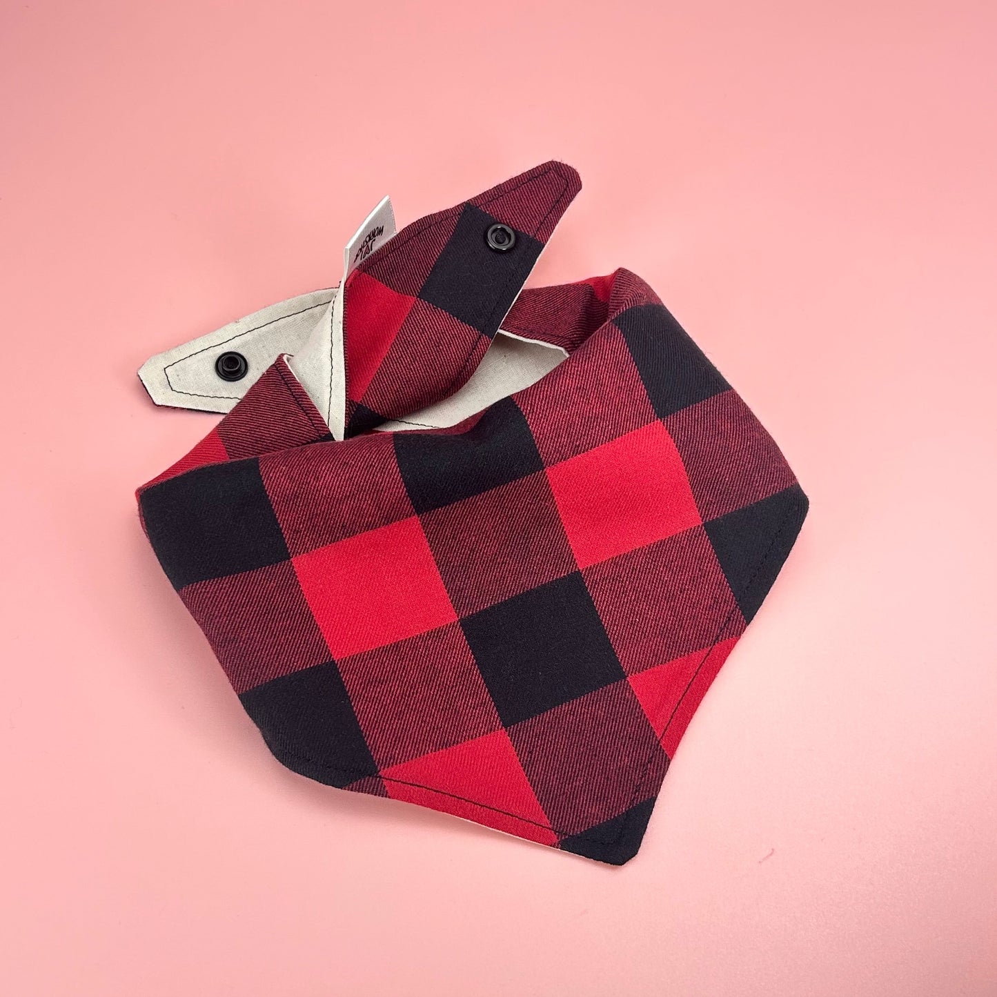 Small-Medium Size, Red tartan popper style pet bandanas