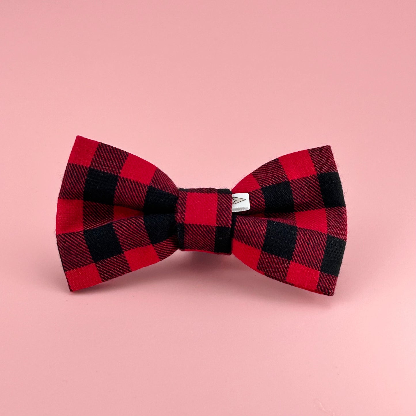 Small Size - Red buffalo check & tartan reversible popper style dog bandanas and bowties