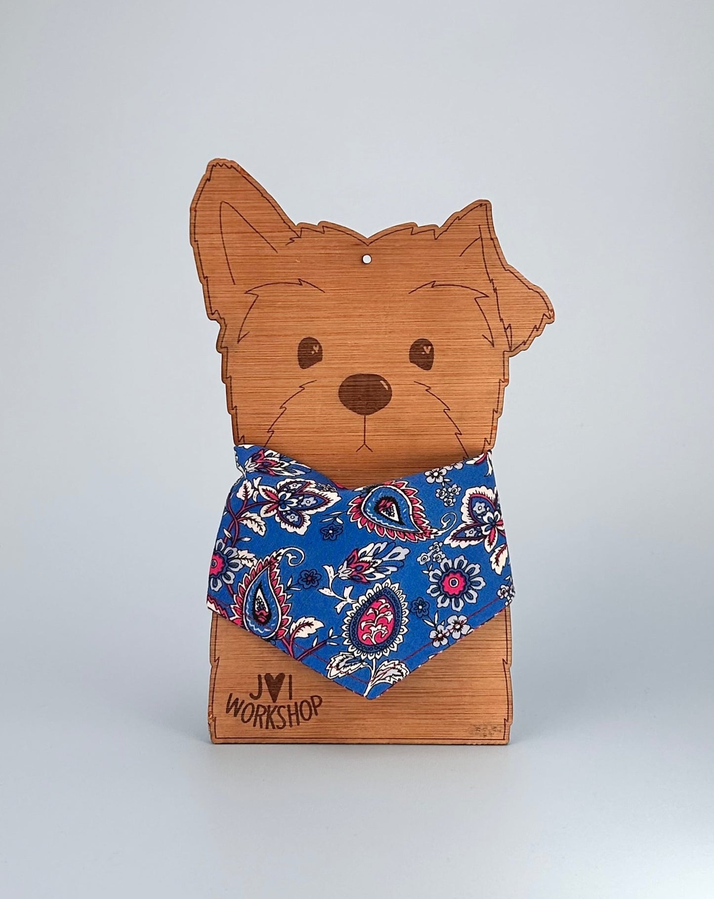 Small size - Blue/red paisley & check reversible, popper pet bandana