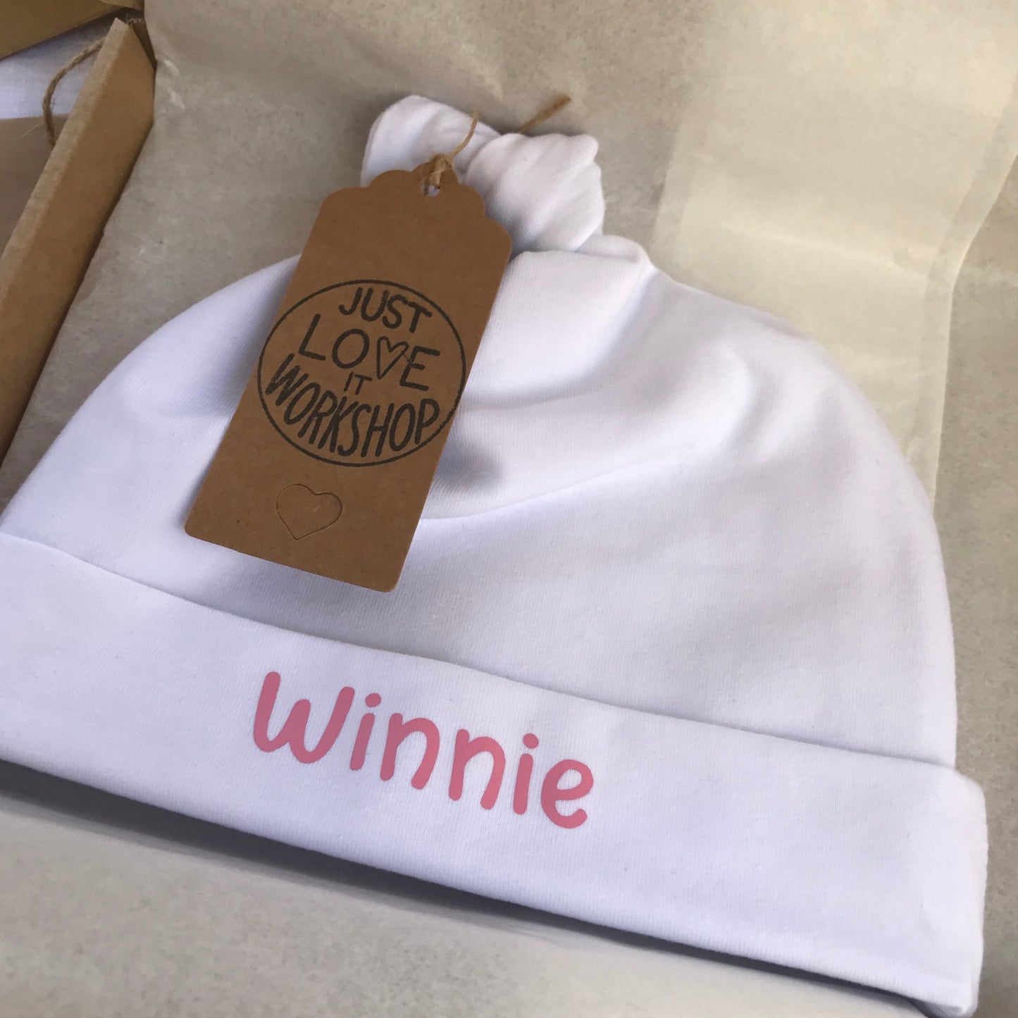 Plain White or  Personalised Baby Knot beanie Hat