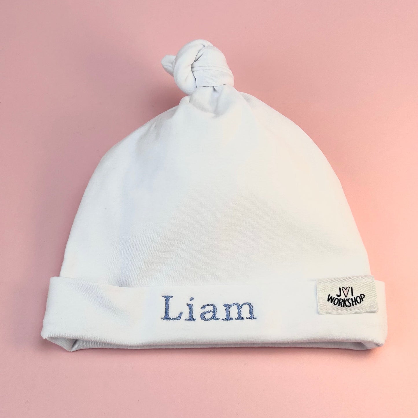 Personalised Baby Slouchy White/Grey or Pink, Knotted  Hat Gift.