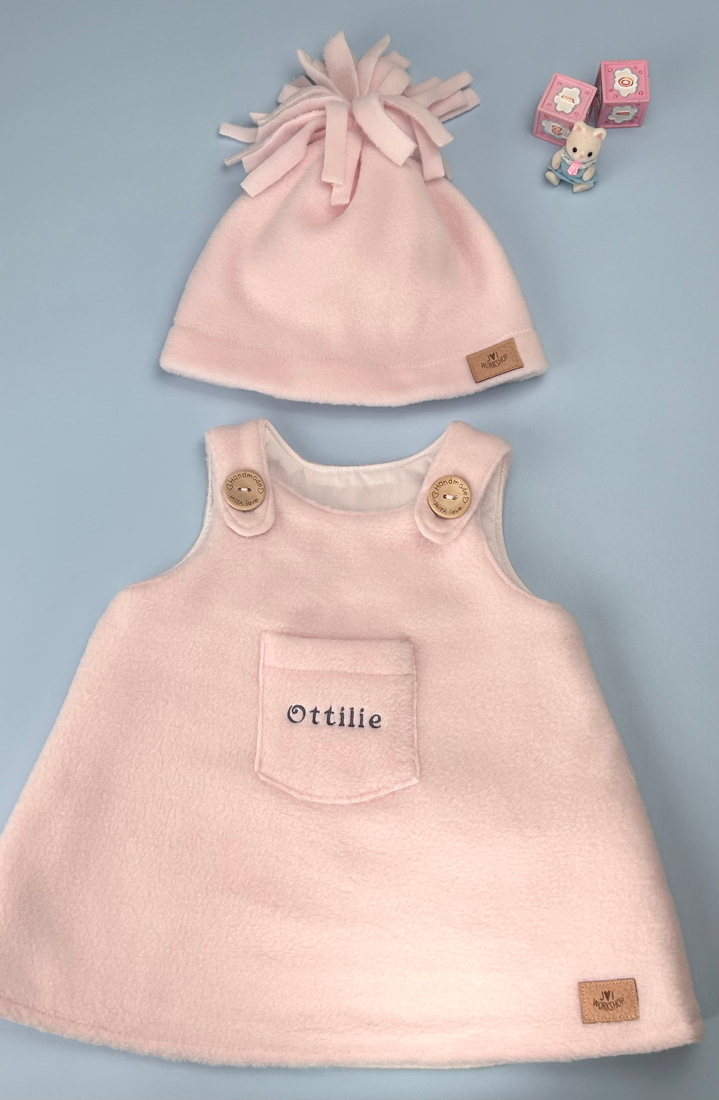Personalised A-Line Baby Fleece Dress - Luxury Gift Set (with Optional Matching Hat)