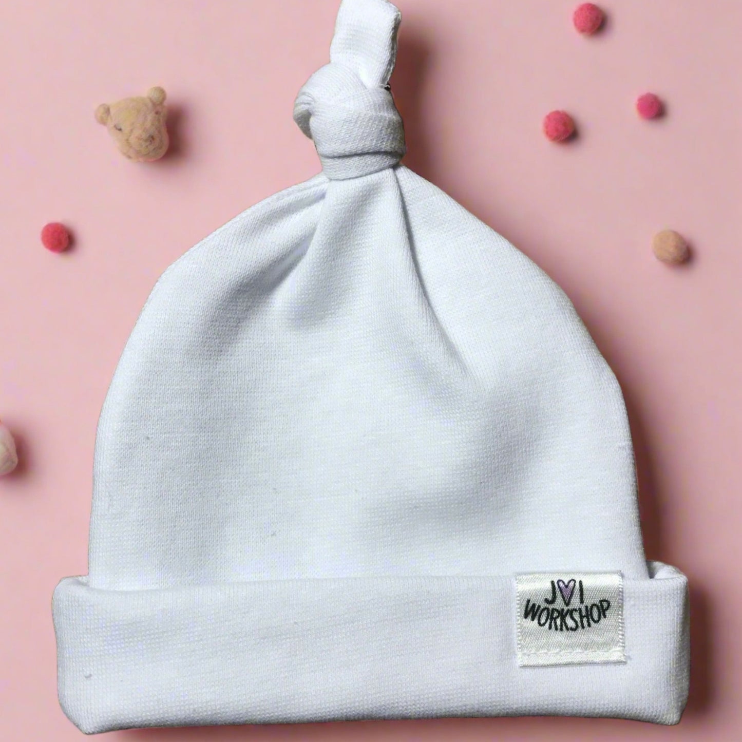 Plain White or  Personalised Baby Knot beanie Hat