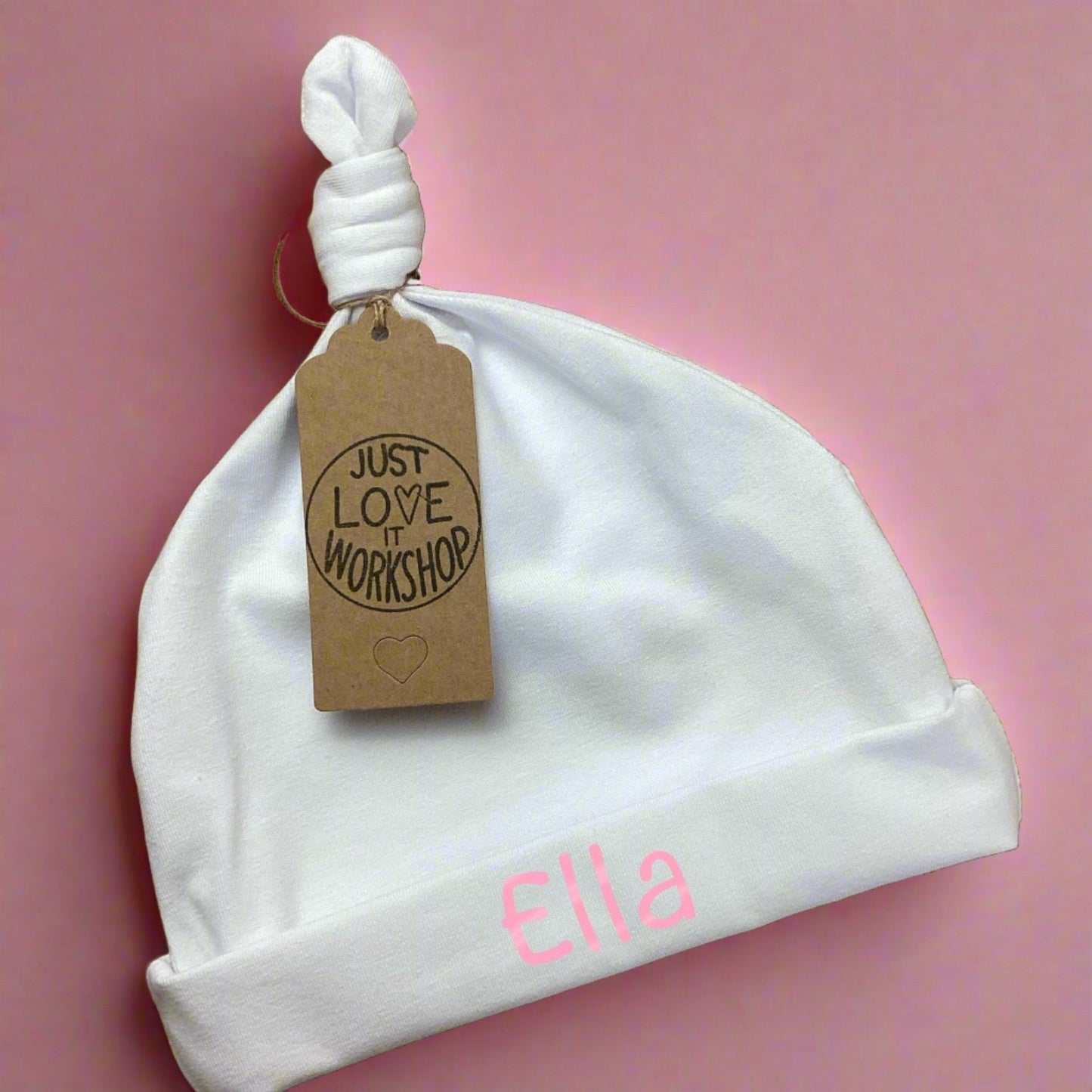 Plain White or  Personalised Baby Knot beanie Hat